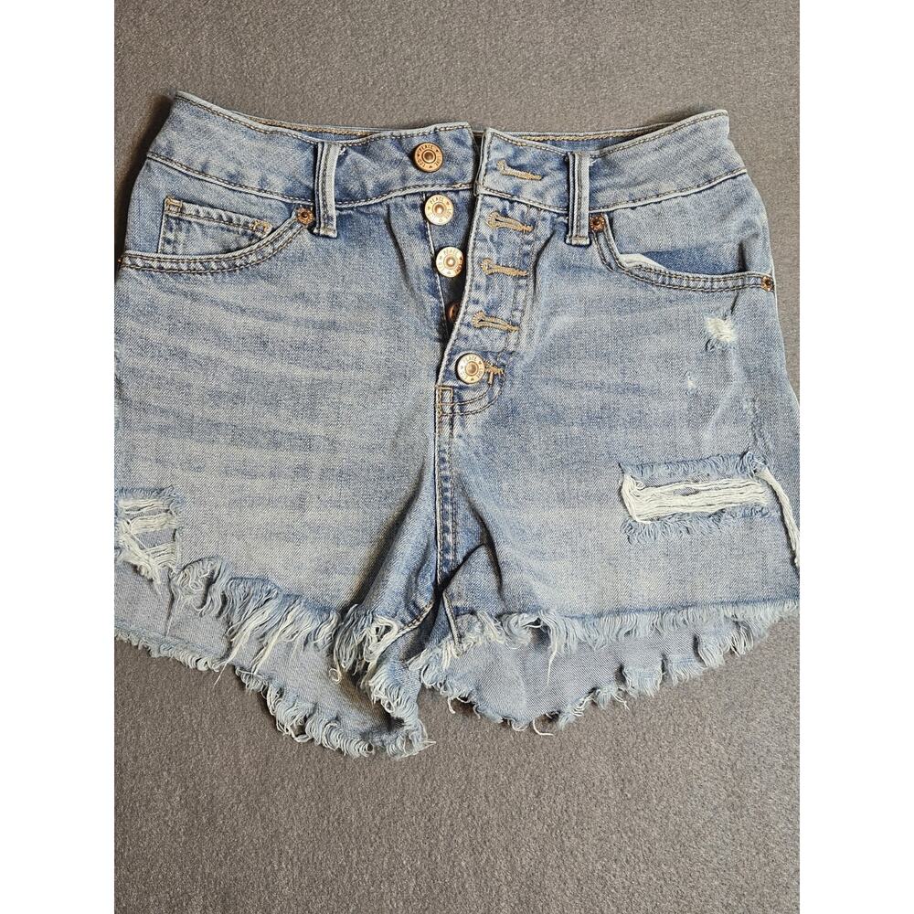 By Rewash Shorts Womens 0/24 Light Wash Super High Rise Wedge Button Fly